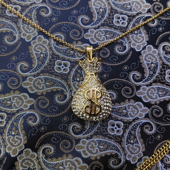 Other - 18K Gold Plated Money Bad Pendant Necklace With Crystals